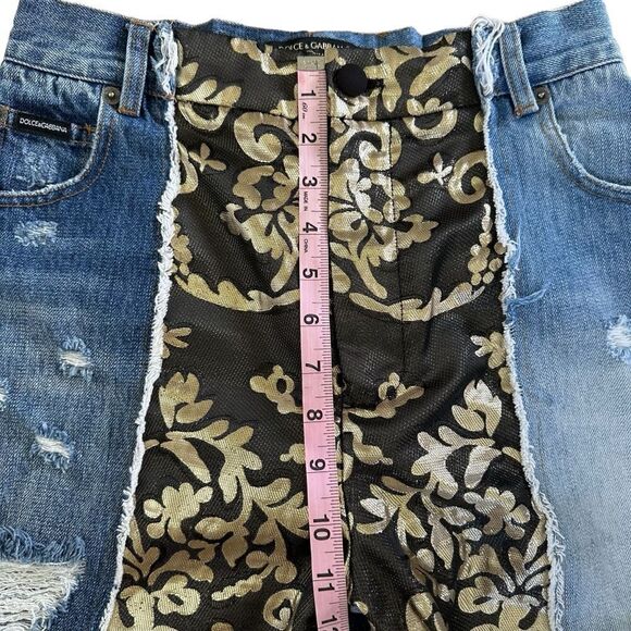 Dolce & Gabbana ~multi-distressed-brocade-relaxed-crop-jeans~missing brand patch - Picture 15 of 16